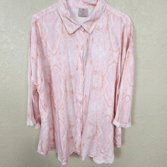 Lori Felt Los Angeles Pink Oil Slick Print Button Down Shirt XL NWT (4310) - Picture 2 of 11